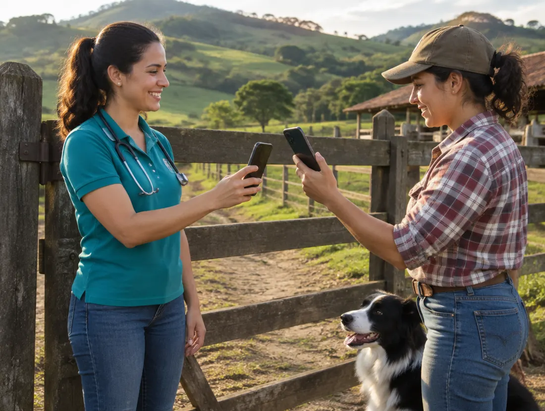 Na porteira da fazenda, a produtora paga a veterinária aproximando o celular para ler o código Pix